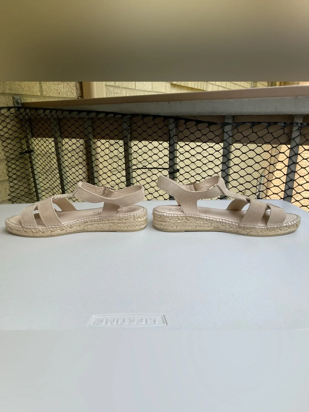 Giamo Anthropologie Tan Suede Fishermen Sandals Espadrille Platforms Size 40